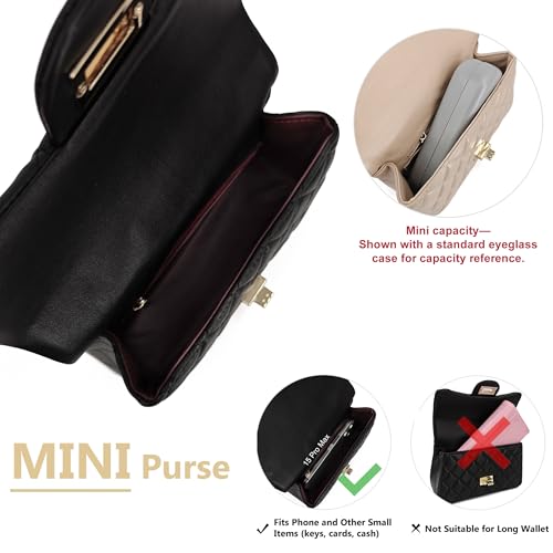 Image of M-ioi-M Small Quilted Crossbody Bags for Women,Leather Shoulder Bag with Gold Chain Strap,Metal Top Handle Flap Evening Purse