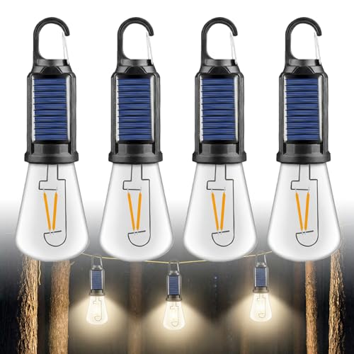4 Stück LED Campinglampe Aufladbar, Tragbare LED Camping Lampe Campinglampe Solar Glühbirne 3 Helligkeitsmodi, IP65 Wasserdicht Wiederaufladbare Glühbirne Zeltlampe für Outdoor, Notfall, Stromausfall