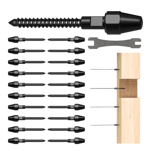 RiaYer 10 Pairs Black Cable Railing Kit Tensioner QuickLock, Right&Left Handed Thread Swage Lag Screws for Wood Post of 1/8 T316 Steel Cable Railing Hardware, Tool-Free Installation,HF015BL