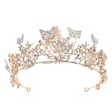 Luxury Crystal Beads Pearl Butterfly Costume Jewelry Sets Floral Rhinestone Choker Necklace Earrings Tiara Wedding Jewelry Set (3Pcs Jewelry Set)