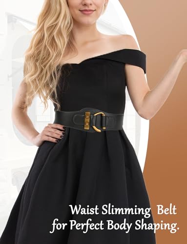 Panegy Women Elastic Wide Waist Belt Ladies Fashion Vintage Metal Slim-Waisted Stretchy Adjustable Belts2