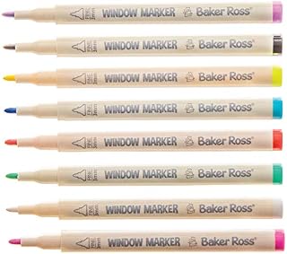 Baker Ross AT859 Fine Tip Glass Pens, For Kids Glass Painting Kit and Arts and Crafts Projects (Pack of 8), Assorted,Yellow,Blue,White,Green,Red,Pink,Black,Purple