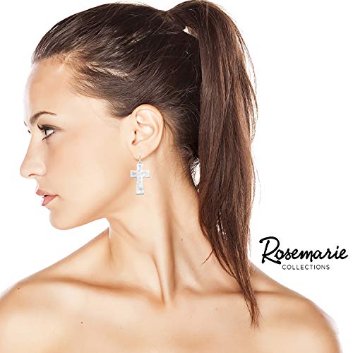 Rosemarie & Jubalee Women's Chic Western Style Matte Finish Hammered Metal Cross Religious Dangle Earrings, 1.75"4