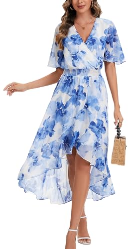 Image of Kormei Womens Short Sleeve Floral Maxi Dress High Low V-Neck Flowy Party Long Dresses