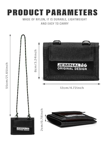 JEMINAL Lanyard Trifold Wallet for Men Nylon Wallet with Multiple Card Slots and ID Window Black4