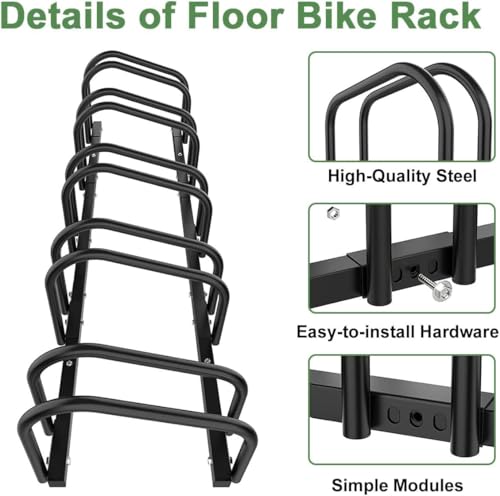 Image of INDIA 5-Bike Floor Mount Cycle Stand Staggered Bicycle Parking Rack Space Saving Storage Solution for Garages and Congested Areas | Heavy-Duty Steel Wheel Organizer with 5 Parking Positions