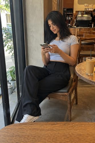 Image of Korean Pants for Woman | High Waist Wide Leg Trouser | Formal Office Casual Wear | Zero See-Through Semi-Stretchable Fabric