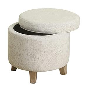 Homepop home decor upholstered round storage ottoman ottoman with storage for living room bedroom with flared legs linen large  urban country home decor