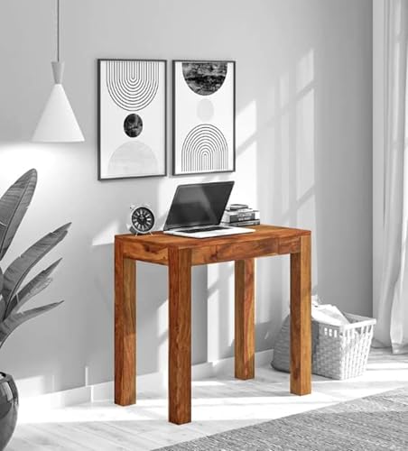 Image of Solid Wood Folding Study Table Laptop Computer Pc Writing Foldable Desk for Home & Office Space Saving Sleek Design (Honey Finish, Standard)