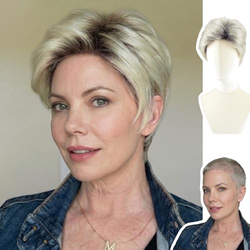 WIGYY Silver Grey Pixie Cut Wig for White Women, Short