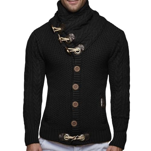 Mens Knitted Turtleneck Sweater Button Down Winter Cardigan Pullover Tops Casual Vintage Trendy Slim Fit Basic Sweater