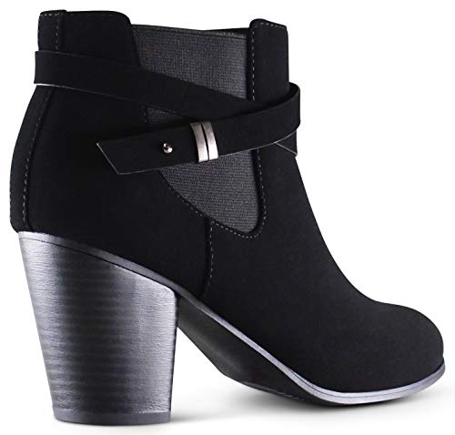 Marcorepublic Montreal Women's Almond Toe High Chunky Block Stacked Heels Ankle Booties Boots - (Black Nbpu) - 8 #TOP6
