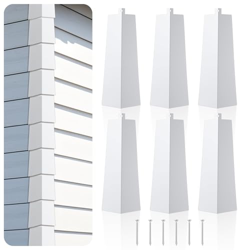 6 Pcs Aluminum Siding Corners 8.5 Inch Outside White Corner Caps, Smooth Siding Trim with Nails for Mobile Home and Wooden House Exterior