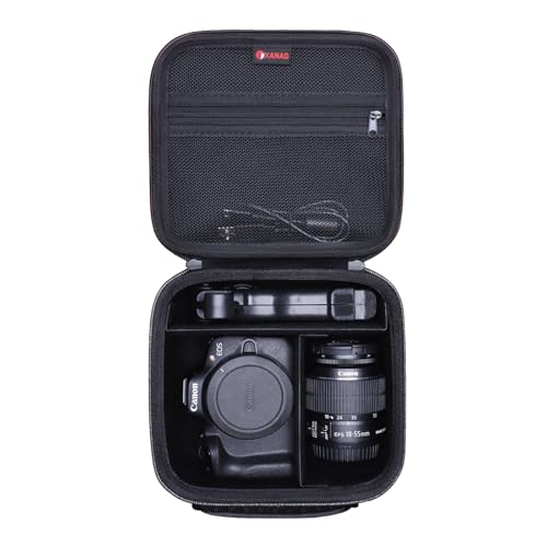 XANAD DSLR Hard Cameras Case Canon EOS 2000D/ 4000D DSLR, EOS Rebel T7 /R100 /R50 /R5 /R6 Mark II /R7 /R8 /90D /5D Mark IV Camera, Lens, Tripod, with 3 Pieces of Dividers and Shoulder Strap-Black