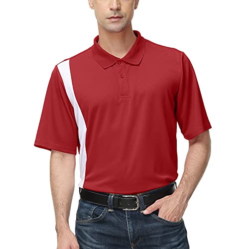 Big and Tall Golf Shirts for Men Short Sleeve Lightweight Quick Dry Performance Color Block Causal Polo Shirts Red-4XL