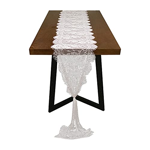 Mawinlak Lace Table Runner Rustic Rose Embroidered Floral Bridal Shower Wedding Decor Table Runners Vintage Reception Wedding Reception Party 14 × 120 Inch (White, 14 X120 Inch)