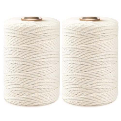 PerkDecor 1 200ft (600ft x 2Rolls) Butchers Twine 2mm Cotton String for Cooking Kitchen Meat Turkey Sausage Roasting Baking Gift Wrapping DIY Crafts Crocheting Knitting