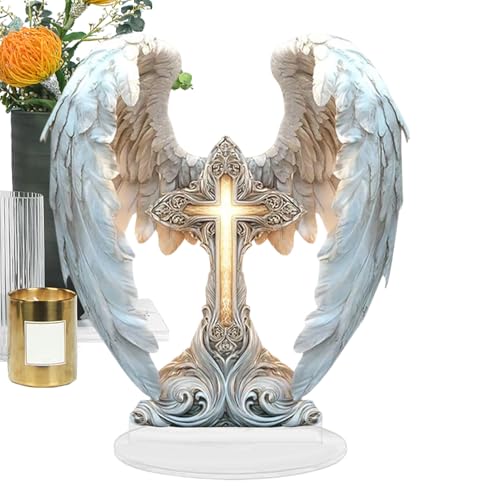 Figura De Ángel Cruz Con Alas Rezando - Cruz De Alas De Ángel Estilo Boho | De Exhibición Acrílico 2D Para Estantería De Habitación Oficina Oratorio Iglesia,Para Oficina Sala Dormitorio Oratorio Igles