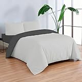 Etrexonline Juego de Funda Nórdica Lisa Reversible Bicolor 4 Piezas Cama 135 Microfibra Transpirable – Funda Edredón 220 x 220 cm, 2 Almohada 50 x 70 cm (Gris y Gris Osculo)