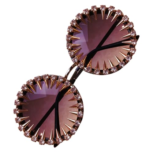 Cabilock Retro round Rivet Studded Sunglasses for Women, Black Frame Rhinestone Eyewear, Party Photo Prop Fashion Glasses with Vintage Style