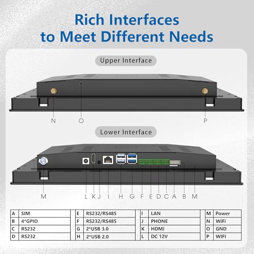 Image of 10.4 inch Android 11 Industrial Embedded Interactive Touchscreen Panel PC,Capacitive Multi-Touch Tablet with Front IP65 Monitor,WiFi & BT,HDMI /USB Ports for Kiosks,Factory(4GB RAM,32GB SSD)