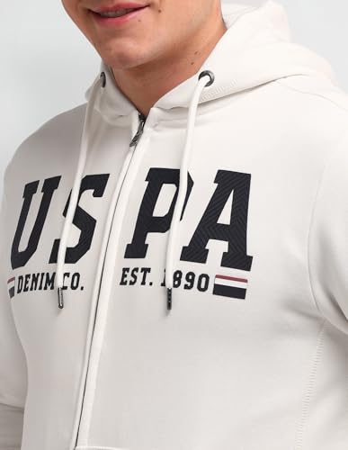 Image of U.S. Polo Assn. Denim Co. Men's White Logo Hooded Neck Long Sleeve Casual Cotton Regular Fit Sweatshirt