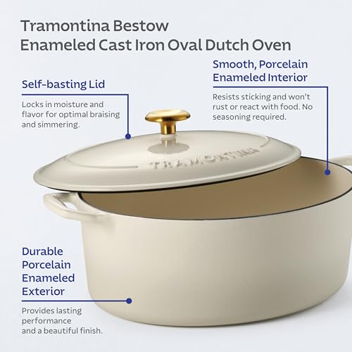 Image of Tramontina Bestow Enameled Cast Iron 7-Qt Oval Dutch Oven Pot with Lid