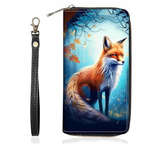 BWOOLL Jungle Fox Print Wallet for Women Large Capacity Wallet Credit Card Holder PU Leather Zipper Clutch Purse Phone Wallet