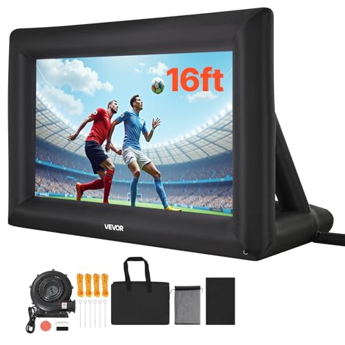 VEVOR Écran de Projection Gonflable Diagonale de 488 cm, Format 16:9, en 600D Lavable, avec Sac de Rangement Portable, Installation Facile, pour Extérieur, Cinéma Maison, Soirée à Thème, Jardin