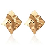 CWVHQ Irregular Geometric Texture Earrings Folds Simple Modern Dangle Earrings Creative Irregular Mirror Temperament Earrings for Women (Golden)