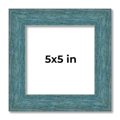 Poster Palooza 5x5 Inch Frame Blue Teal Distressed Solid Wood Picture Frame | 1.25 Inch Moulding Width | Includes UV Acrylic Plexiglass, Foam Board Backing & Hanging Hardware Included