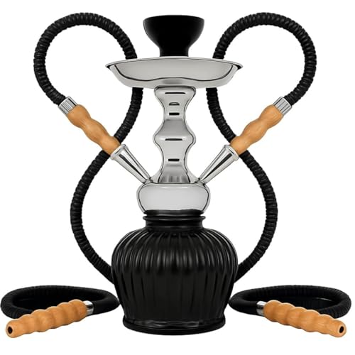 Image of FAB HOME DECOR QT Econo Dual Hose Hookah | Designer Double Pipe Aluminium Stem 12 Inch Glass, Steel Hookah Set For Heavy Smoke | Perfect for Party Lovers (Black)