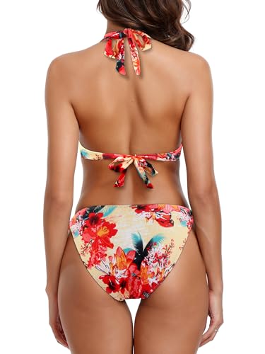 Colloyes Women’S Yellow Floral Two Piece Bikini Sets Push Up Halter Bikini Bathing Suit Adjustable 2 Piece Swimsuit Underwire Bikini Swimwear thumb #4