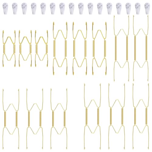 Image of 14 Piece Plate Hangers, 4 /6 /8 /10 /12 Inch Invisible Brass Wall Plate Hangers, Comes with 16 Piece Wall Hooks for Decorative Plates
