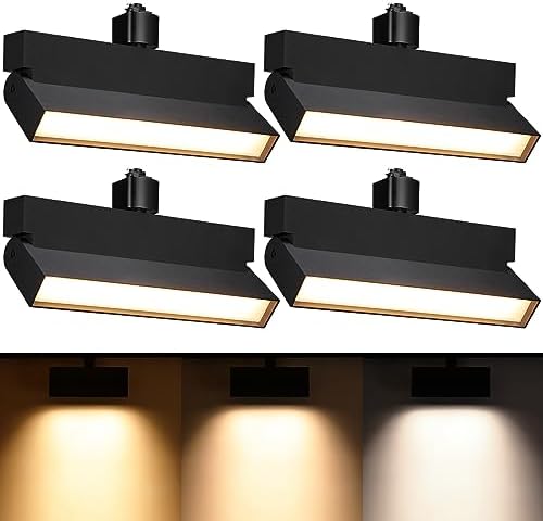 LEONLITE 3CCT 24W Dimmable LED Track Lighting Heads, for H Type Track Rails, 100-277V, 2700K/3000K/4000K, CRI90, 1300LM, Flicker Free Ceiling Track Light Fixtures for Kitchen, Art, Black, Pack of 4