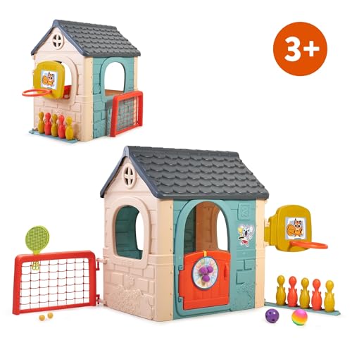 FEBER - Casual 6 Activities House, Spielhaus mit 6 Spielaktivitäten und Zubehör Farben, die gegen Sonnenlicht beständig sind, leicht zu montieren, geeignet ab 3 Jahren, Famosa (FEH23000)