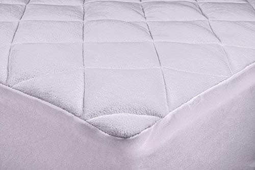 Mastertex Down Alternative Mattress Pad Cover, Double Puff Quilted Mattress Topper, Extra Plush Fiberfill Topped With Super Soft Fleece - Two Layers (White - Twin Size - 39"X75") #TOP2