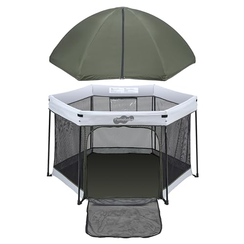 Image of Pamo Babe Travel Playpen with Sun Protection Canopy - Play Yard for Babies and Toddlers - Baby Tent with Zipper Door
