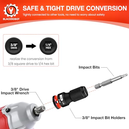 BLACKROBOT Quick Release Impact Bit Holders 3/8-Inch Square Drive to 1/4-Inch Hex Socket Adapter, CR-MO Steel, Red - Image 4