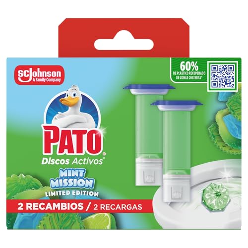 Pato Discos Activos WC Edición Limitada Mint Matrix, Limpia, Refresca y Perfuma el Inodoro, Eficacia 360°, 2 Recambios = 12 discos