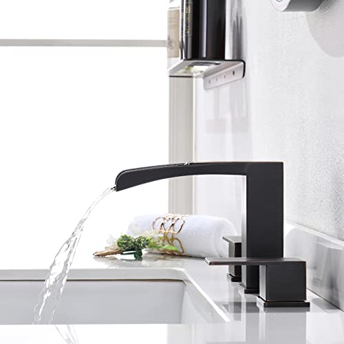 3-Hole 8-Inch Widespread 2 Handles Bathroom Faucet In Oil Rubbed Bronze By Phiestina, With Metal Pop Up Drain Assembly & Cupc Water Supply Lines, Ns-Wf002-1-Orb #TOP5