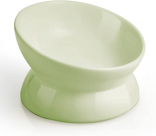 Miniatura 19 de LoeJan Plato Elevado para Comida de Gatos, Cuenco de Agua de Cerámica Elevado e Inclinado de 5 Oz, Platos Anti Vómito y para Proteger la Columna