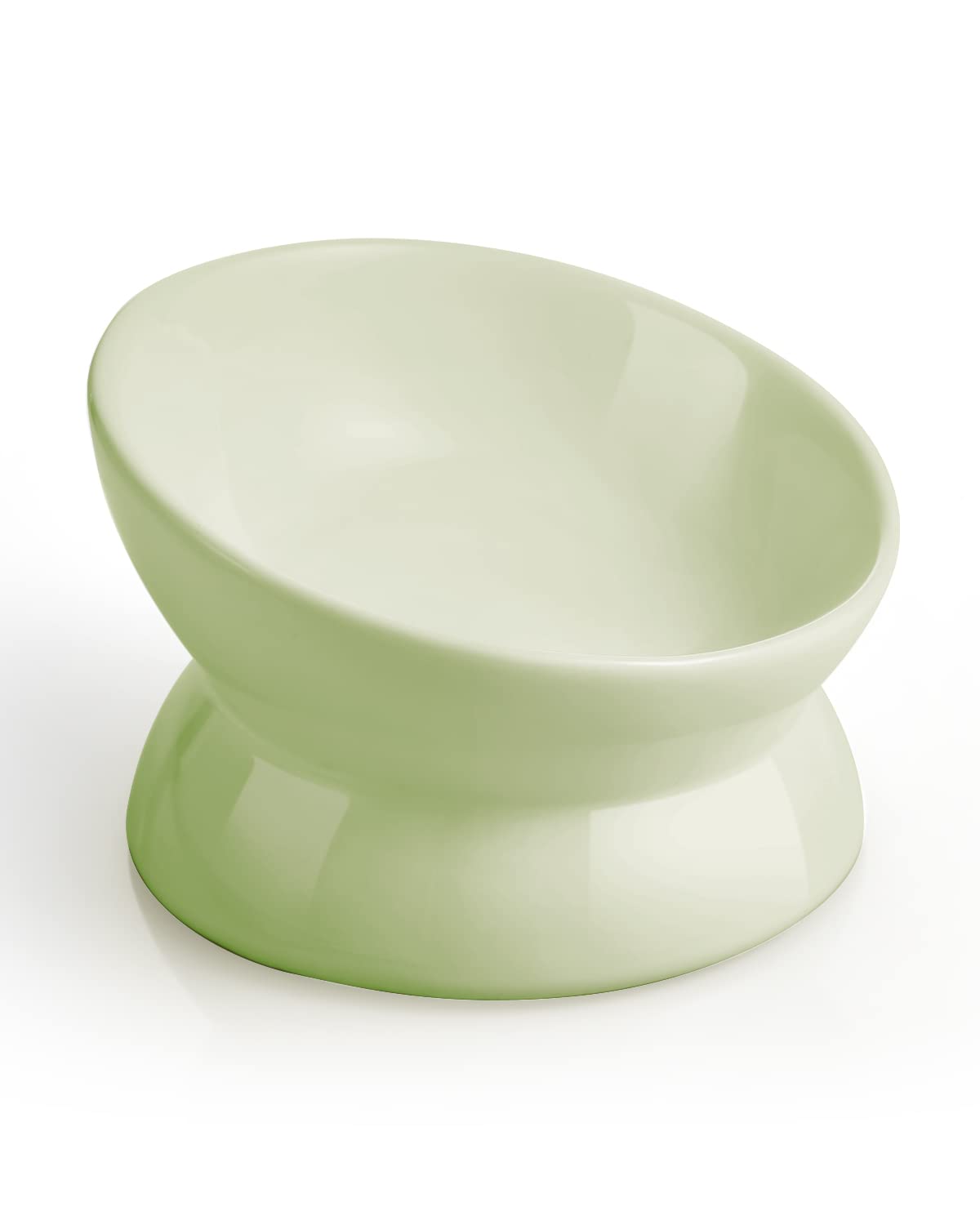 LoeJan Elevated Cat Food Bowl, 5 Oz Ceramic Raised and Tilted Pet Water Bowl, Anti Vomiting and Protect Pets' Spines Cat Dishes for Small Dog, Fat Faced Cat, Kitten (Green, 1 Pack) โ image 1