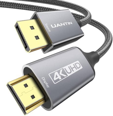 4K DisplayPort to HDMI Cable 6Ft, Uni-Directional Only, DP 1.2 (Source) to HDMI 1.4 (Display), 4K@30Hz, 2K@60Hz, Display Port Braided Cord for AMD, NVIDIA, Dell, Monitor