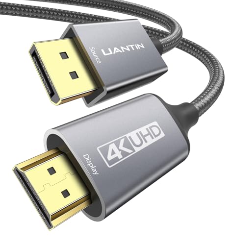 UANTIN 4K DisplayPort to HDMI Cable 6Ft, Uni-Directional Only, DP 1.2 (Source) to HDMI 1.4 (Display), 4K@30Hz, 2K@60Hz, Display Port Braided Cord for AMD, NVIDIA, Dell, Monitor