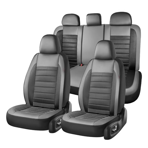 Image of Coverado Car Seat Covers Full Set, Luxury Leather Car Seat Protector, Automotive Front and Rear Mesh Seat Covers, Full Set 5 Seats, Black Gray Seat Cushion for SUV Sedan Truck