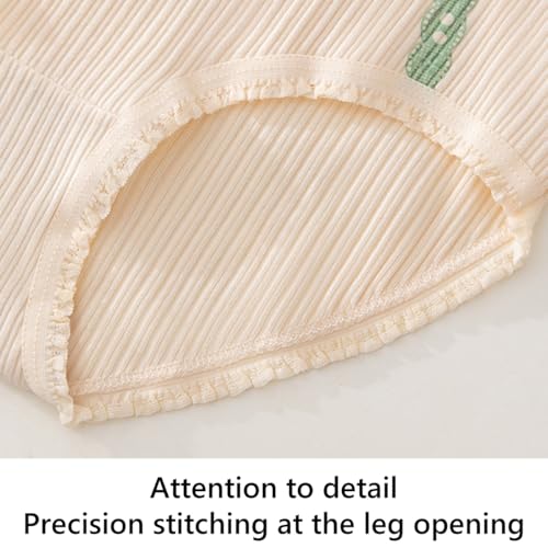 Korean Cotton Frilly Panties for School Girls Teens,Cute Fruit Print Briefs Ruffled Trim Mid Waist Underwear,4-Pack4