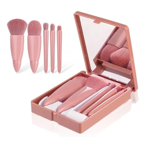 Conjunto Estojo Kit Pincel de Maquiagem com Espelho Portátil Pincéis para Base Pó Sombra Ideal para Viagens Compacto Pequeno