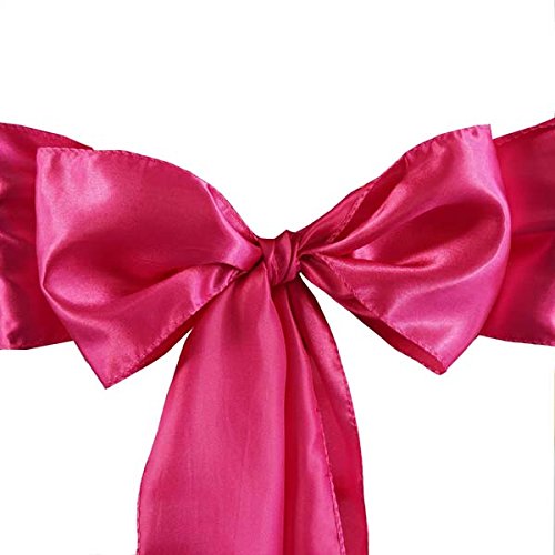 TABLECLOTHSFACTORY 25pcs Fushia Satin Chair Sashes Tie Bows Catering Wedding Party Decorations 6 x106