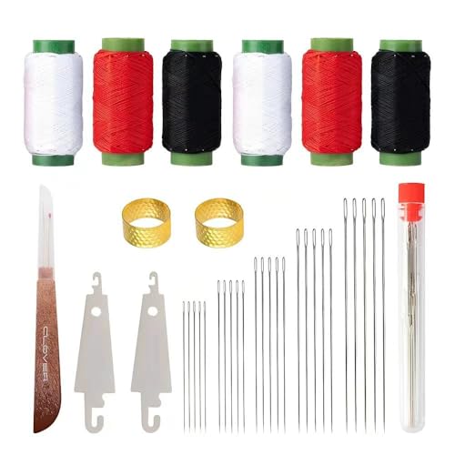 HMCEY 37 Piezas Agujas de Coser a Mano Acero Inoxidable,Agujas de Costura de Ojo Grande,Aguja Finas Bordadora, Sewing Needle,Largas para Manualidades,Bricolaje con Hilo, Enhebrador, Descosedor y Dedal